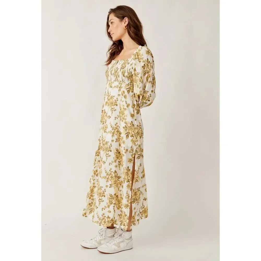 Free People cream yellow floral Jaymes Maxi Dress